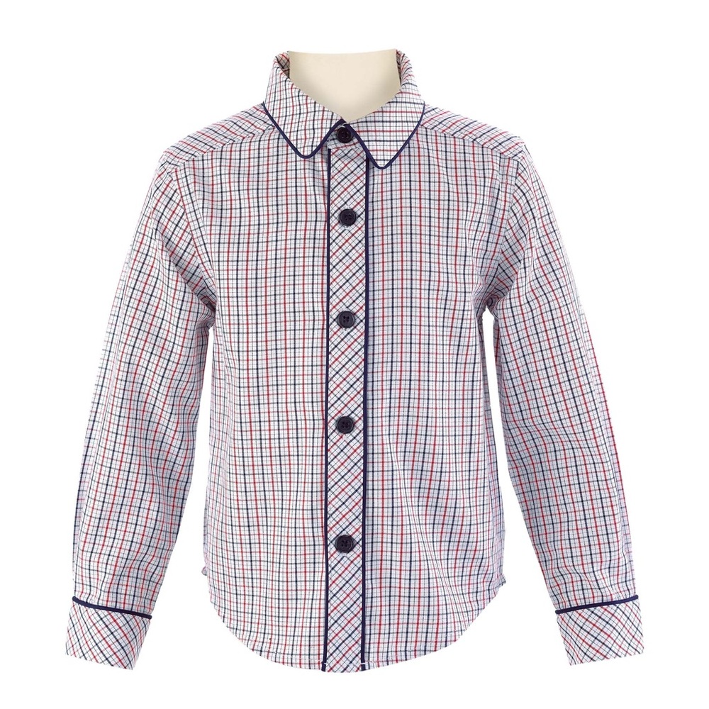 Rachel Riley Tattersall plaid piped shirt